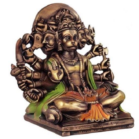 Multi Gold Colour Resin Panchmukhi Hanuman Murti Vintage Statue for Home Temple