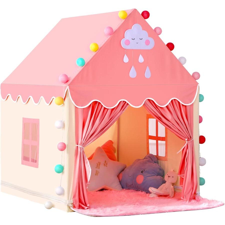 

Pink Large Fairy Playhouse for Girls Princess Castle Play Tent with Rug Durable Fabric Gift Toy for Toddler Kids Indoor Outdoor Fun United States