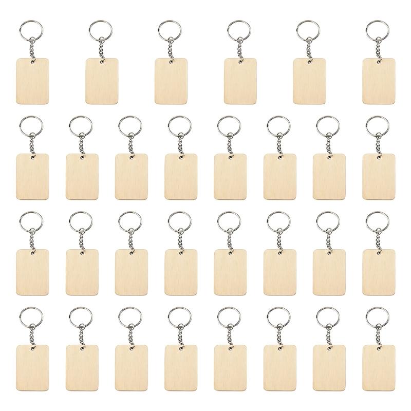 Blank Wooden Keychain Craft Supplies with Split Rings and Chains, Plain Pieces for Writing, Painting, and Handmade Gifts
