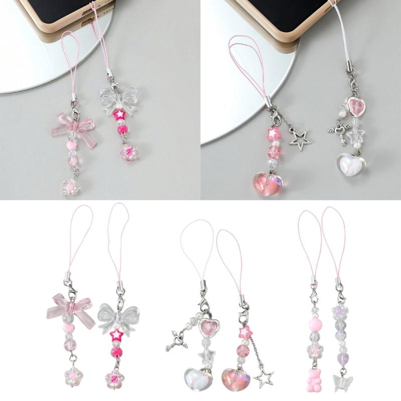 Y2k Girl Heart Flower Bowknot Loves Heart Bear Star Keychain Sweet Ins Car Bag Accessory Phone Shell Alloy Pendant