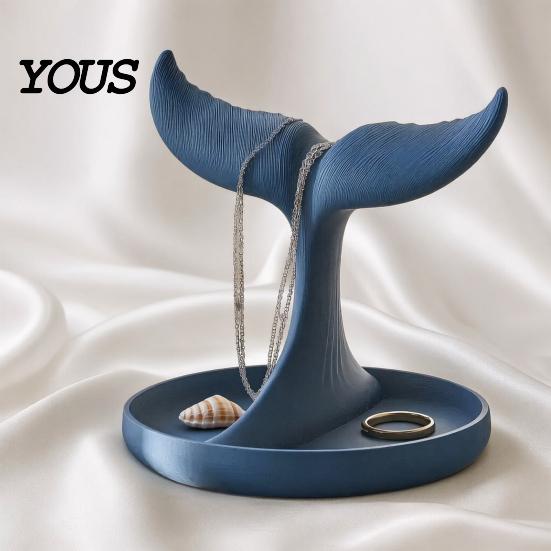 Fine Workmanship Jewelry Case 3D Printed Whale Tail Organizer, Earring Necklace Display Stand with Ring Organizer Compartments Tray, Creative Desktop