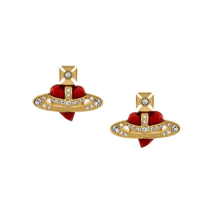 Vivienne Westwood Diamante Heart Asymmetric Heart Crystal Earrings Women earrings Red Gold 6201033K02R654R654 Box