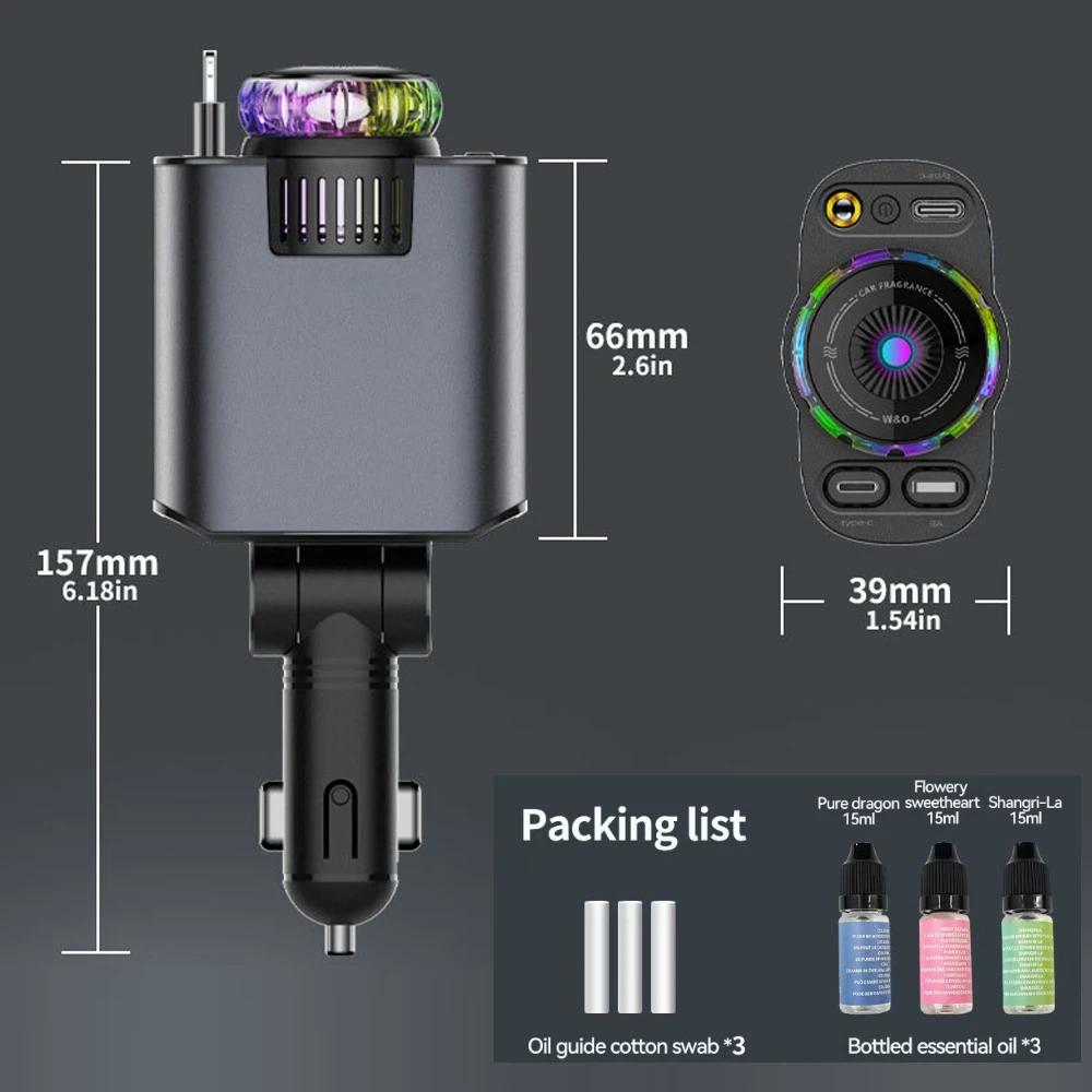 5-In-1 Car Aromatherapy Essential Oil Diffuser Starry Light 45W Retractable Phone Charger with IOS Type C PD30W Cable For IPhone