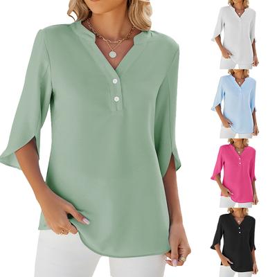 2024 Summer New Ladies V-neck Button Sleeve Loose T-shirt Top