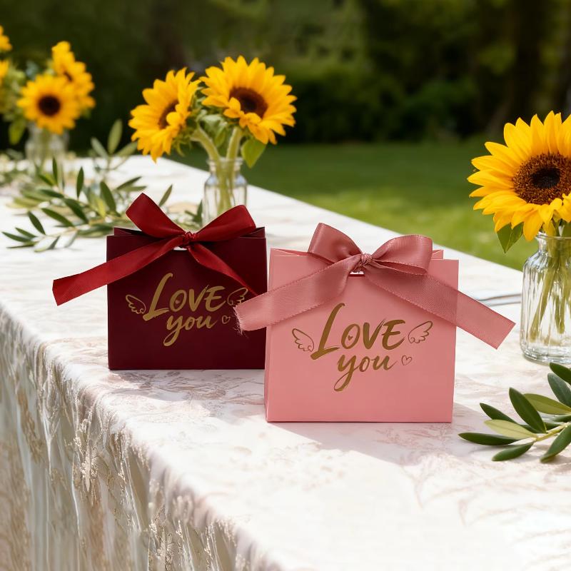 10Pcs Chocolates Gift Packaging Box Suitable For Wedding Candies And Valentine'S Day Love Wings Gold Foil Gift Box With Ribbon