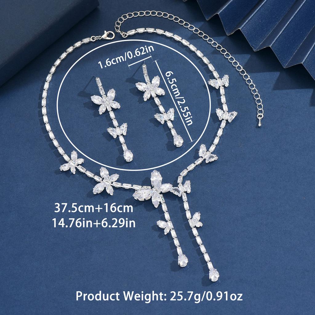 Women's fashionable butterfly tassel zircon necklace earring jewelry set, with a light luxury design and a high-end feel