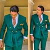 Green Men Suits Slim Fit Double Breasted Shawl Lapel Formal Wedding Tuxedo Set Traje Americana Hombre 2PCS