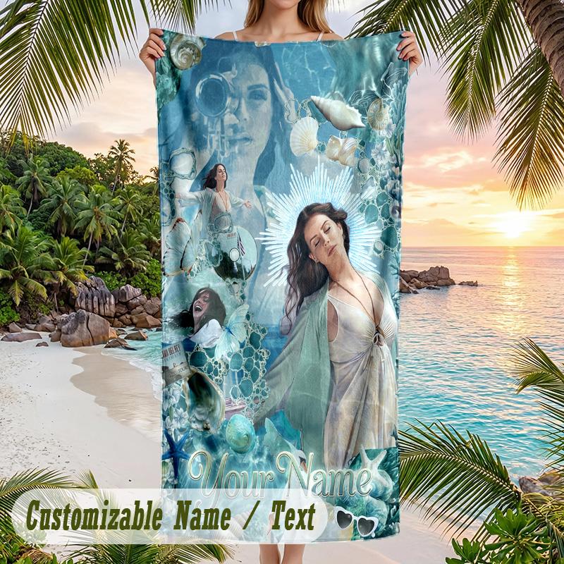 Lana Del Rey Strandtuch, Personalisierter Benutzerdefinierter Name Text, Schnelltrocknendes Großes Saugfähiges Handtuch Für Strand Pool