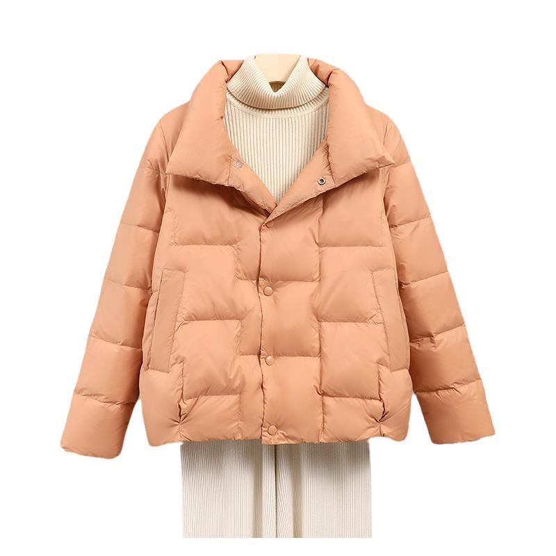 Down jacket women's autumn and winter new solid color light short stand-up collar thickened white duck down loose casual coat