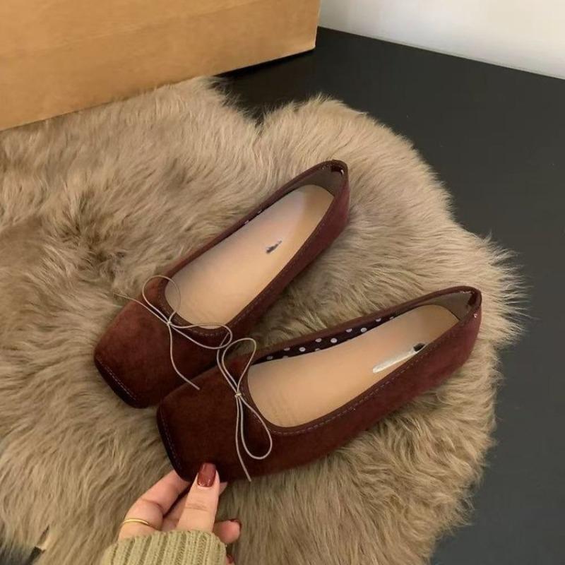 Vintage Ballerinas mit Schleife Französische Karree-Spitze Flacher Ausschnitt Rutschfest Verschleißfest Weiche Sohle Einzel
