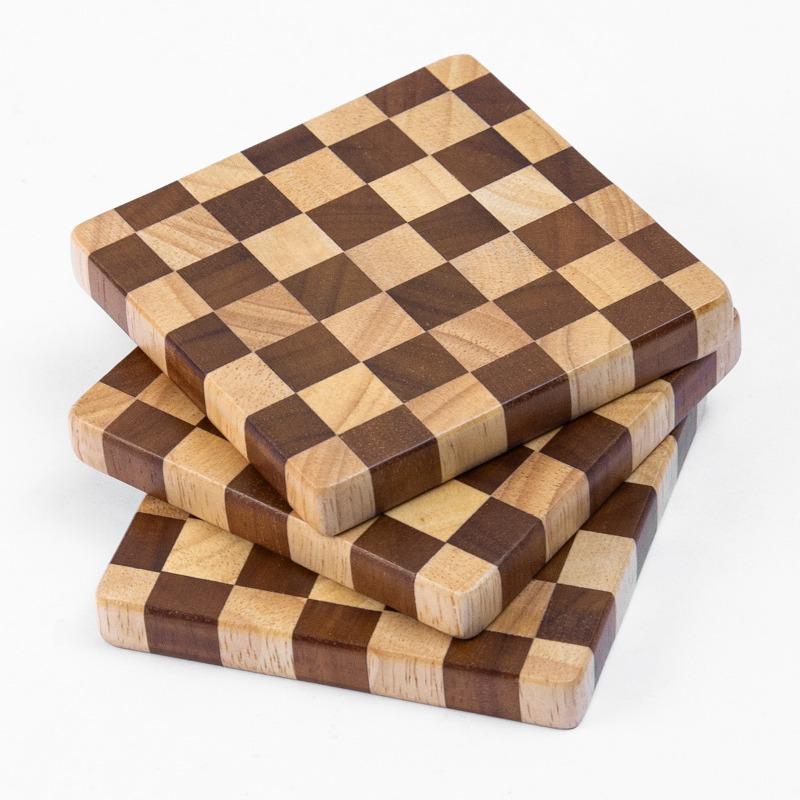 Rubber Wood Checkerboard Coaster Insulation Coaster Wood Carbonized Coaster Tea Tray Cake Tray Coaster