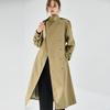 Qiuxin handsome stand-up collar, vertical and not easy to wrinkle fleece feeling, leather commuting casual medium and long trench coat 23066