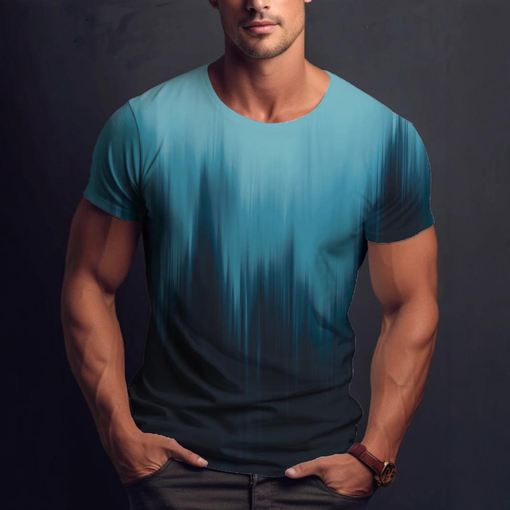 Men's Summer Gradient Print T-Shirt - Crew Neck, Short Sleeve, Athletic, Fitness-Friendly & Breathable