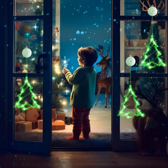 3Pcs LED Christmas Window Lights Silhouette Tree Decoration with Suction Cups Battery Powered Decorative Lights for Glass Wall