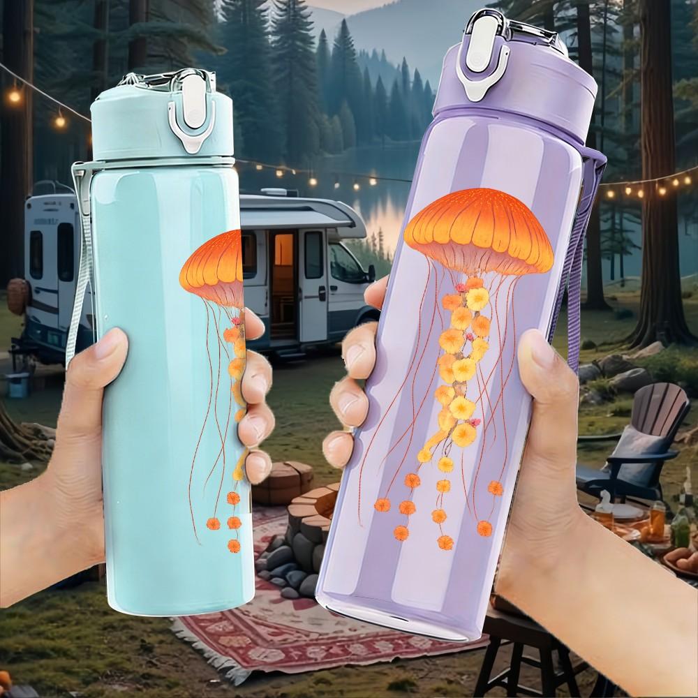 1 ks Umělecká láhev na vodu s dlouhými chapadly medúzy 750 ml Barevná plastová sportovní láhev na vodu Nepropustné víčko s flip-top brčkem Vhodná pro sport, kancelář, domácí použití