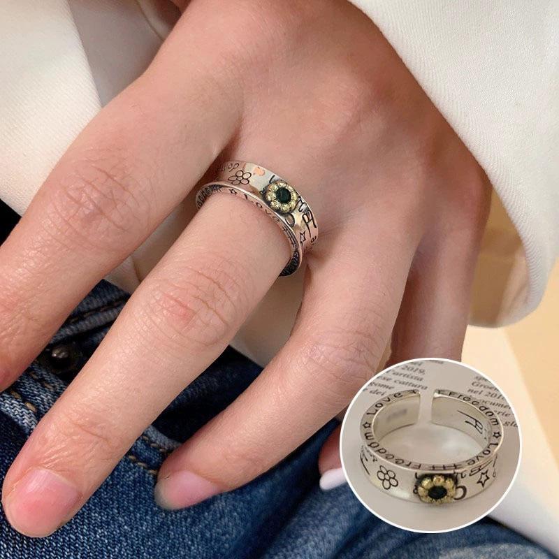 Bague de doigt ouverte vintage pour femme à double couche géométrique de style coréen plaquée argent S925