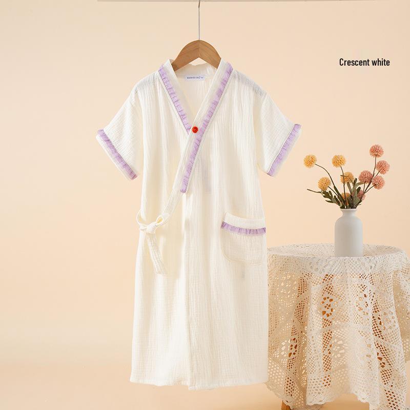 Double-Layer Gauze Children s Lace Short-Sleeve Sleepwear Bathrobe Size 130