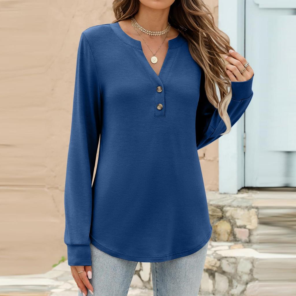 Women's Fashion Casual Color Long Sleeve T-shirt Pullover Top