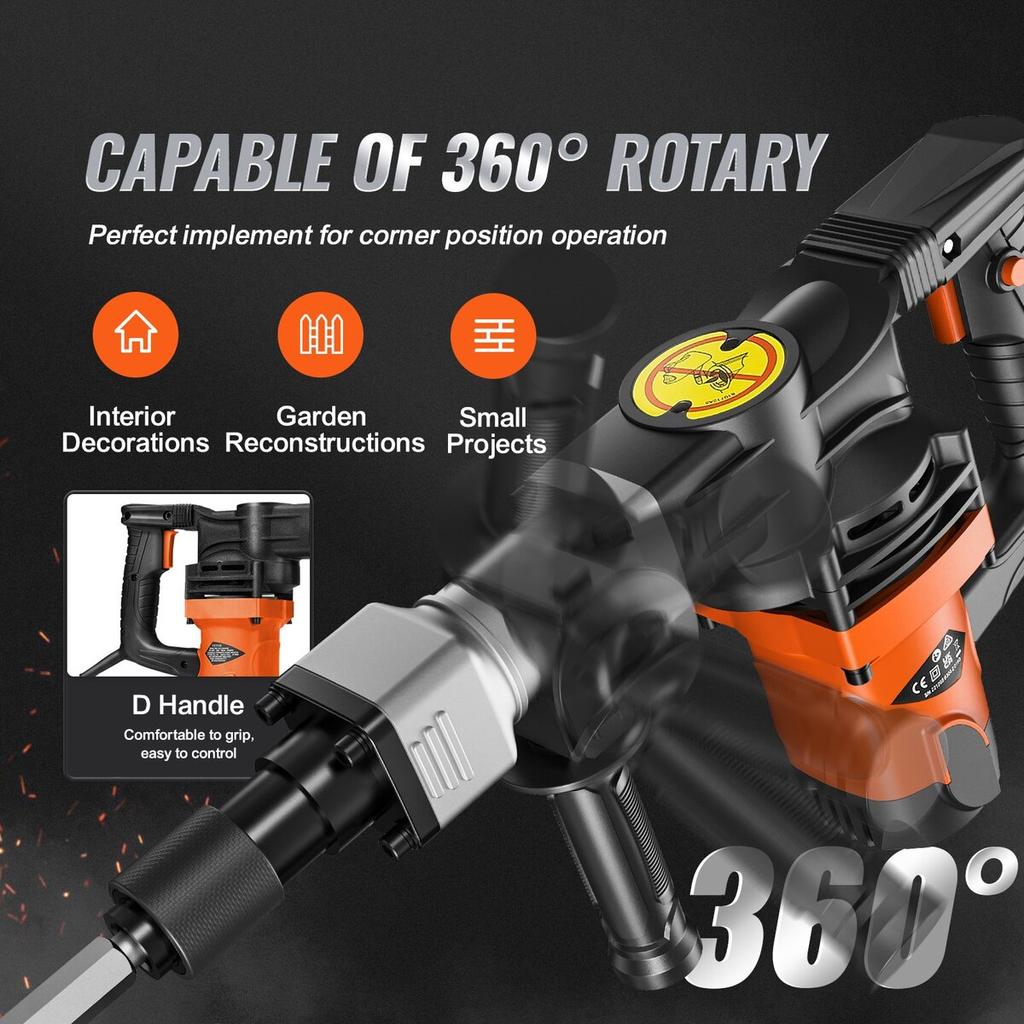 Abbruchhammer Betonbrecher 1600W Elektrikhammer 2 Meißel