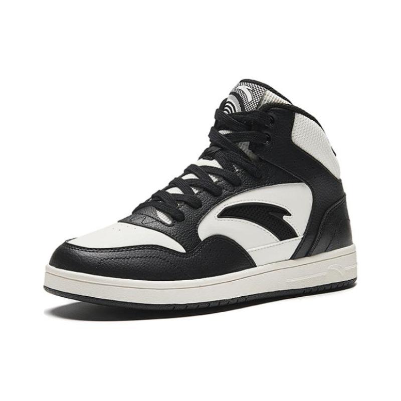 Anta Textile, Synthetic Leather Cushioning, Wear Resistant High top Skateboard Shoes Women's Black White Sneakers 922348087-4