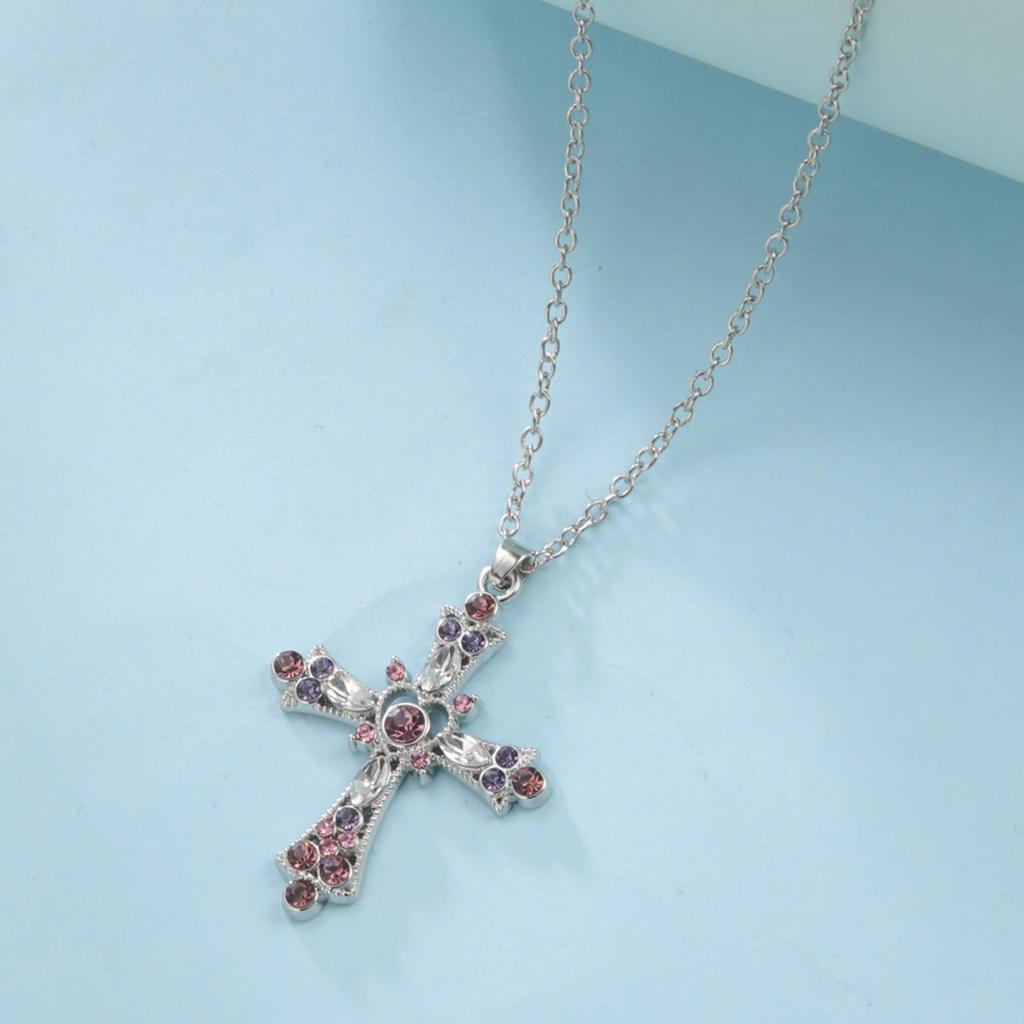 Bohemian Crystal Diamond Colorful Cross Pendant For Girls' Collarbone Necklace Accessories
