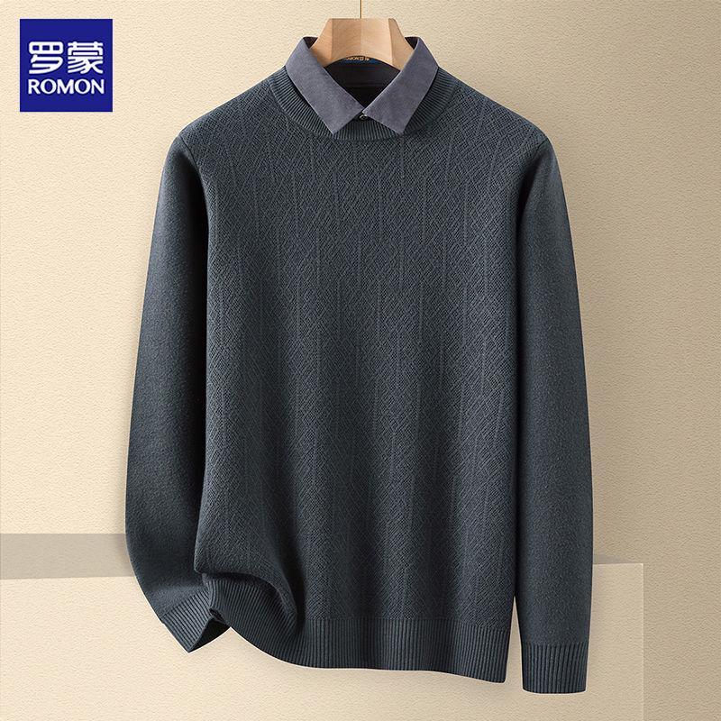 

Romon Men s Faux Layered Fleece Knit Sweater Shirt Collection 2XL