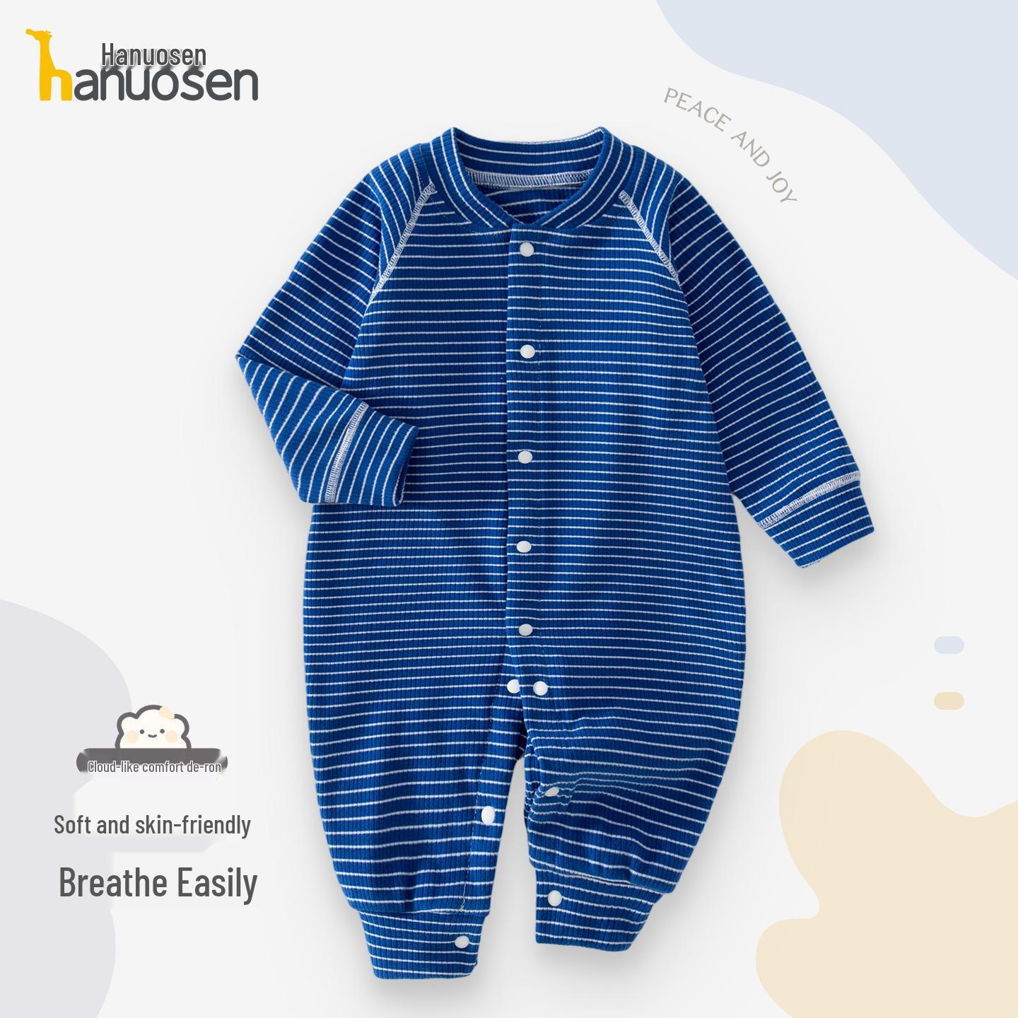 

Unisex Striped Long-Sleeve Jumpsuit: Skin-Friendly Baby Bodysuit for Boys & Girls 59 cm