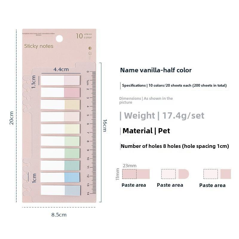 Colorful Transparent Morandi Ruler Index Stickers - Writable Classification Labels & Sticky Notes