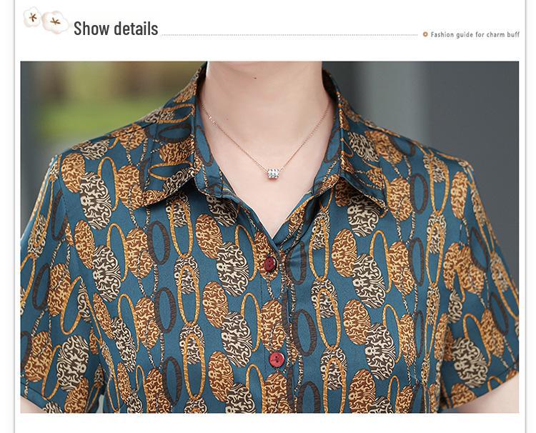 Grandma's Mulberry Silk Short-Sleeve Summer Top for Middle-Aged and Elderly Women