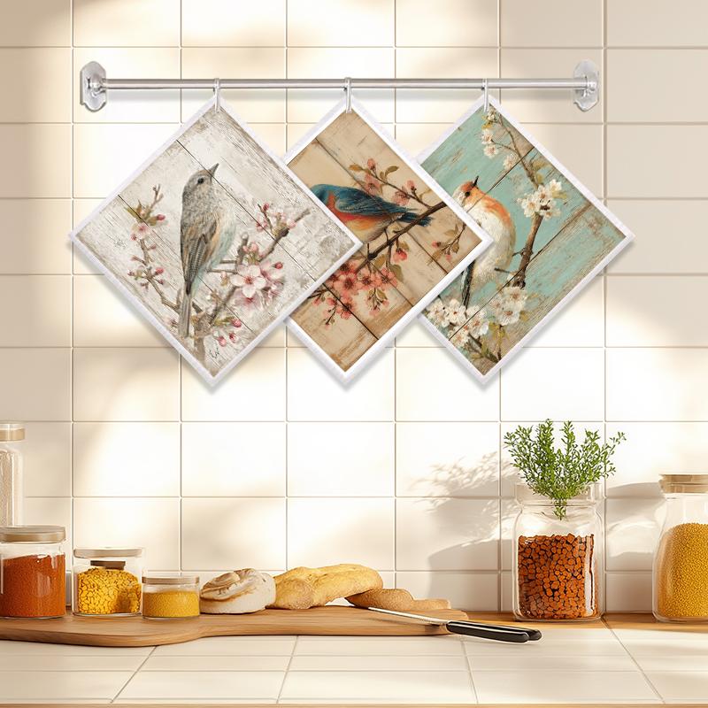 Cleaning Cloth Reusable Kitchen Dish Towels Eco-friendly Microfiber Bird Flowers Print Dishcloths Lint Free Washable Duster Rags Tea Towels 9*7inch