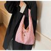 Japanese Style Chic Gingham Checkered Tote Bag Large Capacity Canvas Shoulder Bag for Women