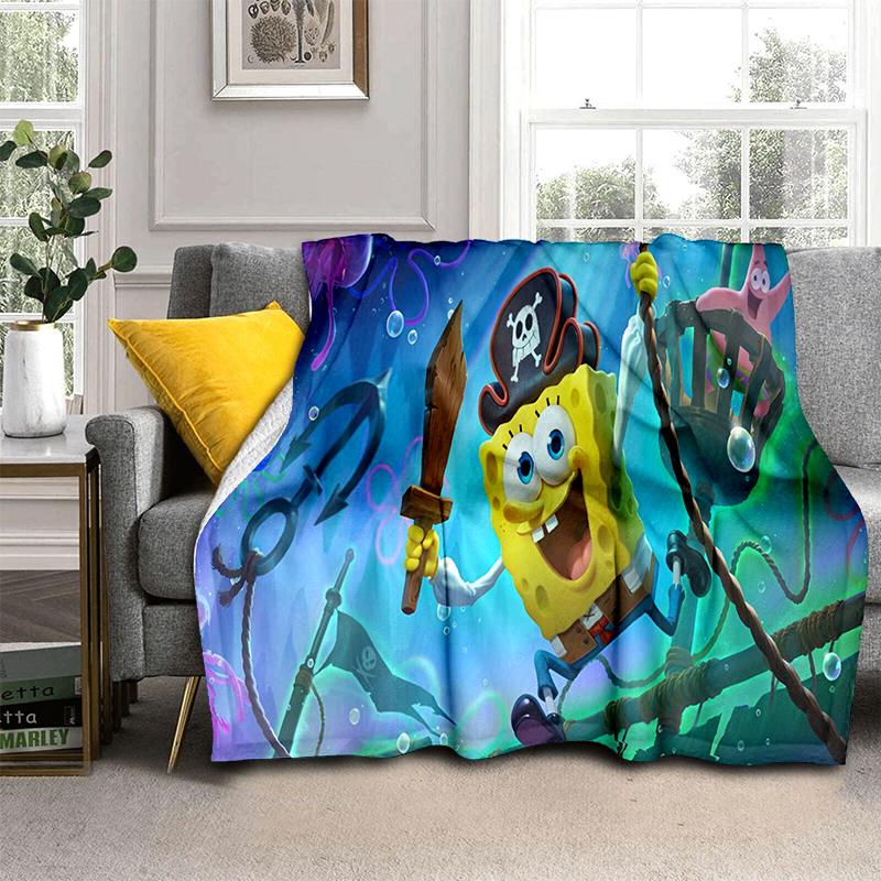Funny S-SpongeBob Patrick Star Cartoon Flannel Blanket Soft Warm Throw Blanket for Bedroom Living Room Bed Camping Picnic Kids