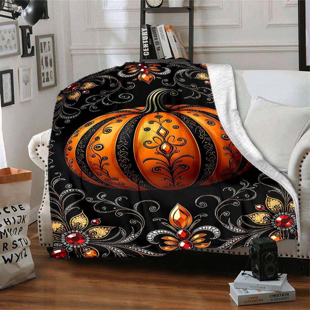 1pc Gothic Pumpkin Blanket, Lightweight Flannel Throw Blanket for Sofa, Bed, Travel, Camping, Living Room, Office, Couch, Chair, and Bed
