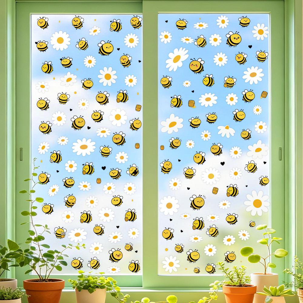 1set 12pcs 12 styles PVC Window Static Stickers Window Decorations Bees 300x200x0.2mm 1pc/style