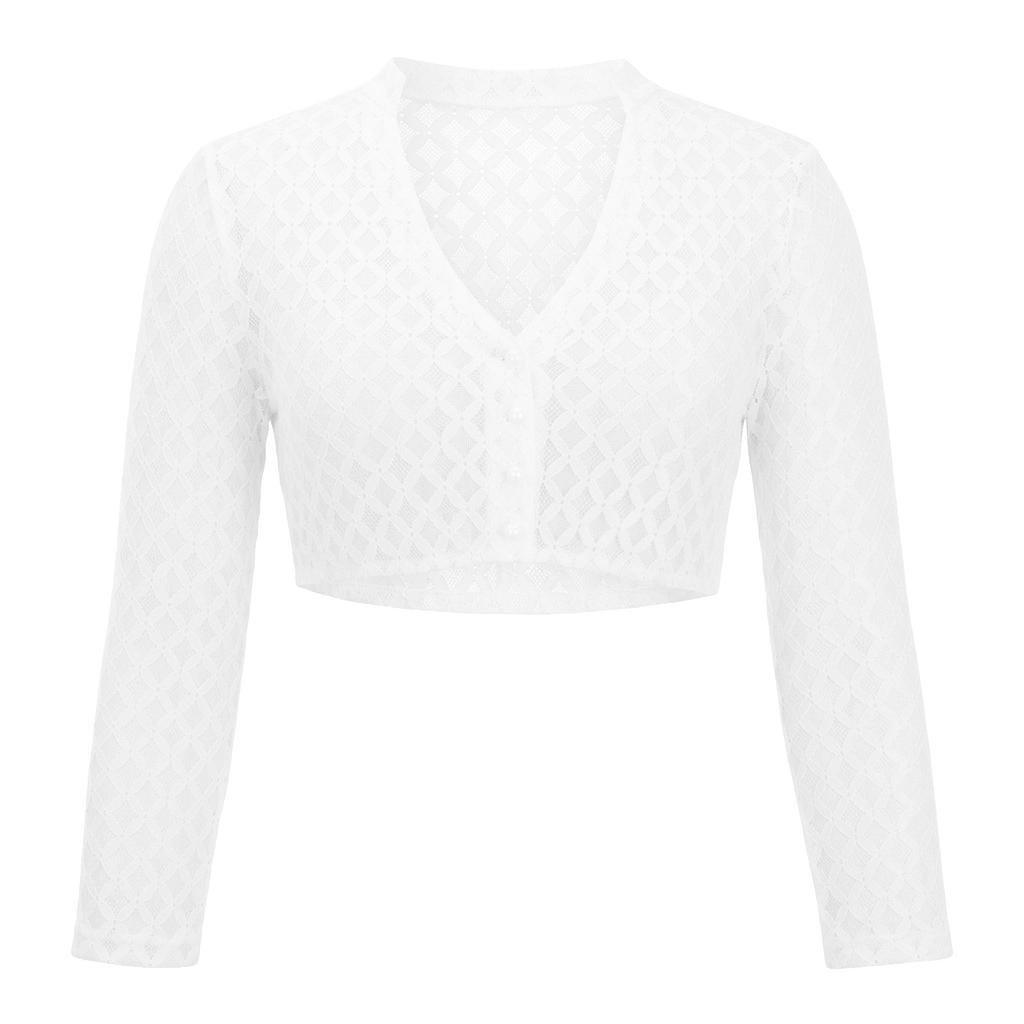 Damen Durchsichtiges Netz-Crop-Top Knopfleiste V-Ausschnitt Kurze Ärmel Figurbetont Leichtes Blusenhemd für Freizeitkleidung