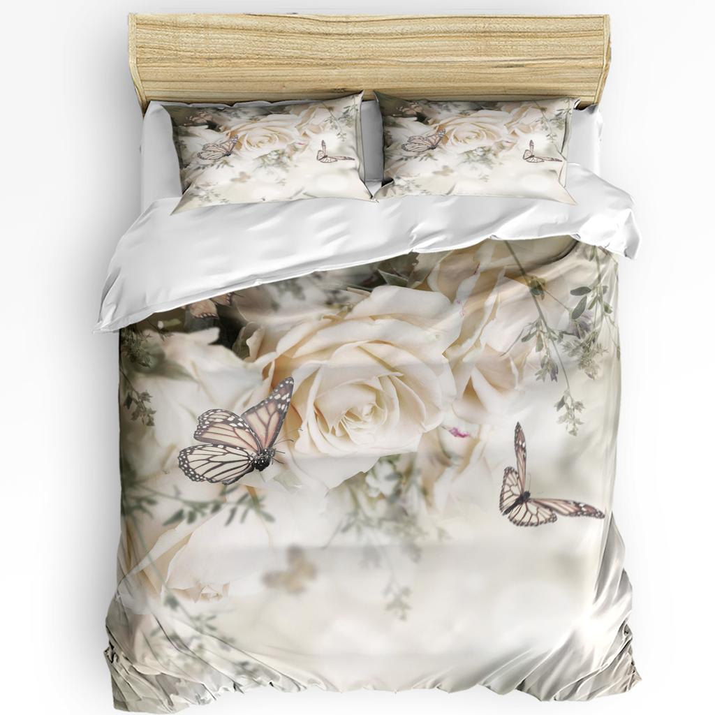 Plant Dream Rose Flower Butterfly Bedding Set 3pcs Duvet Cover Pillowcase Kids Adult Quilt Cover Double Bed Set Home Textile