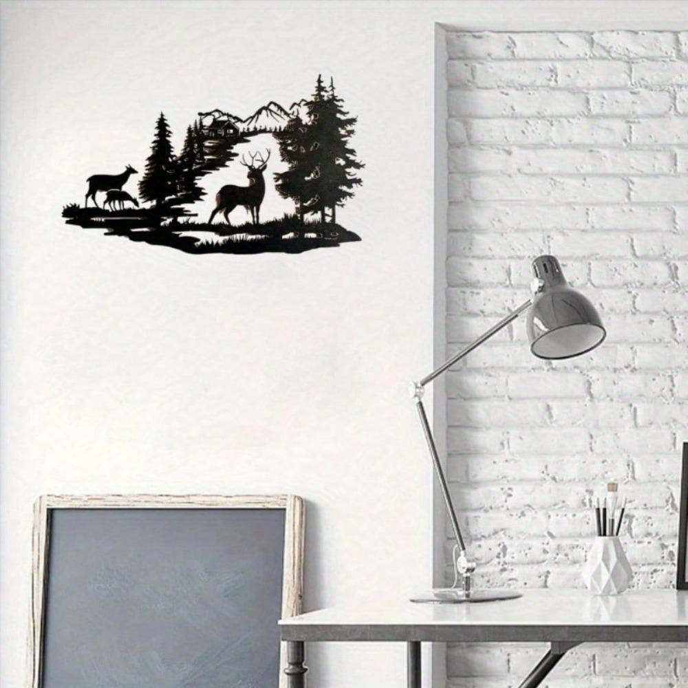 Christmas Iron Wall Art Deer Forest Metal Sculpture Home Decor