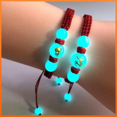 12 Zodiac Luminous Bracelet Lucky Charms Zodiac Red Rope Animal Transfer Beads Hand Woven Bracelet Luminous Necklace