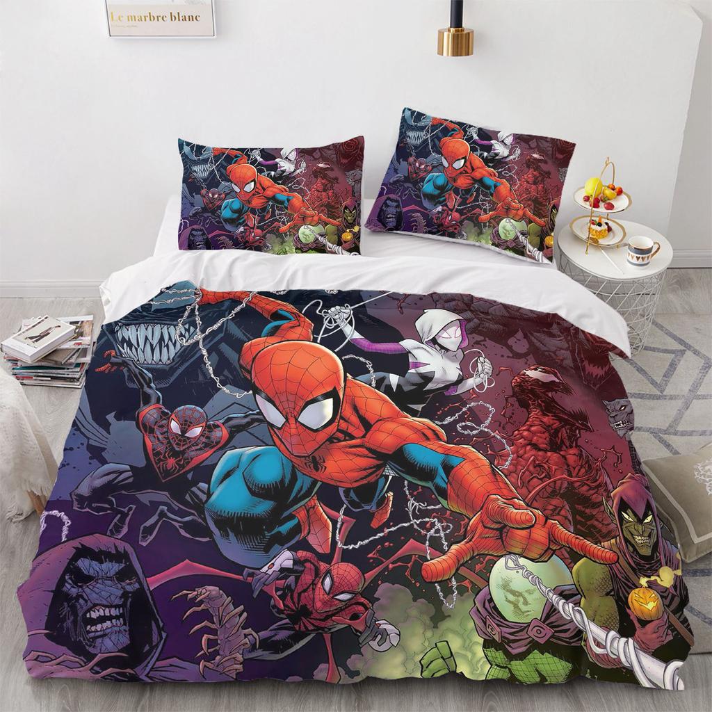 Marvel Spider-Man Duvet Cover Queen Size Bedding Set  Polyester 3-Piece Set 1 Quilt Cover Home Decor