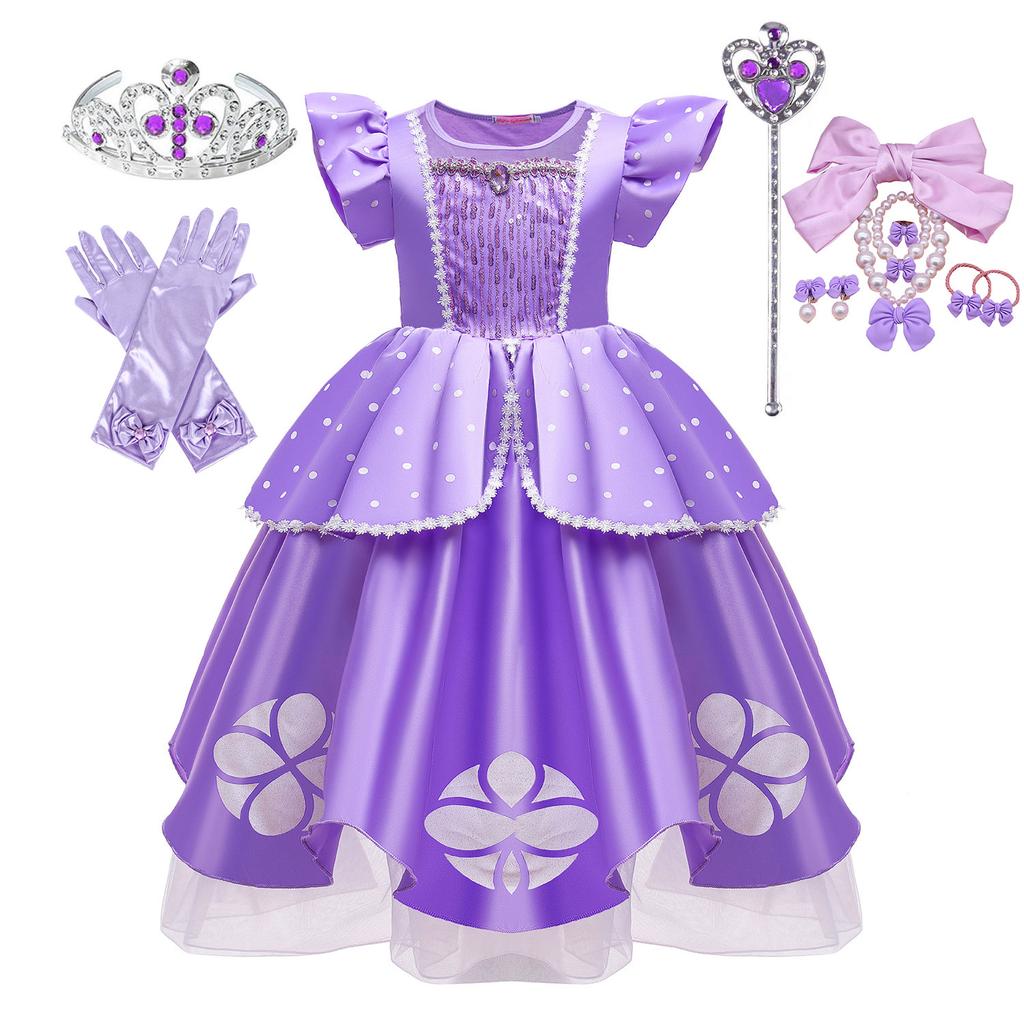 Vestido de Role Play Fofo Pequena Sophia Vestido de Baile Sofia Fantasia Vestido Comprimento Chá Bufante Vestido de Festa de Aniversário Como uma Princesa Estagiária