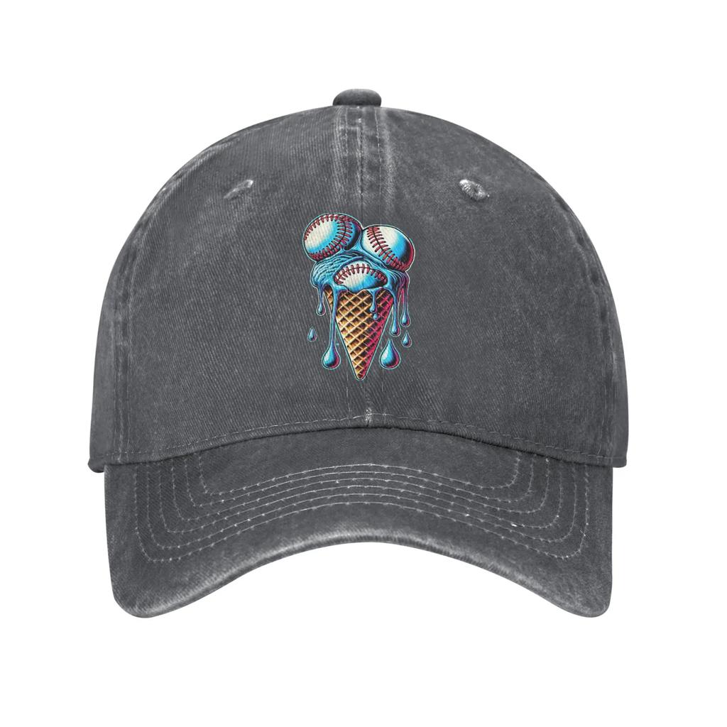 Cool Baseball Ice Cream Cone Sun Baseball Cap Themed Design Couple Women Design Trucker Hat Summer Retro Tennis Skate Cap