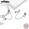 WOSTU The Whole Universe 925 Sterling Silver Round Safety Chain Sun Moon Stopper Charm Fit Bracelets DIY Jewelry