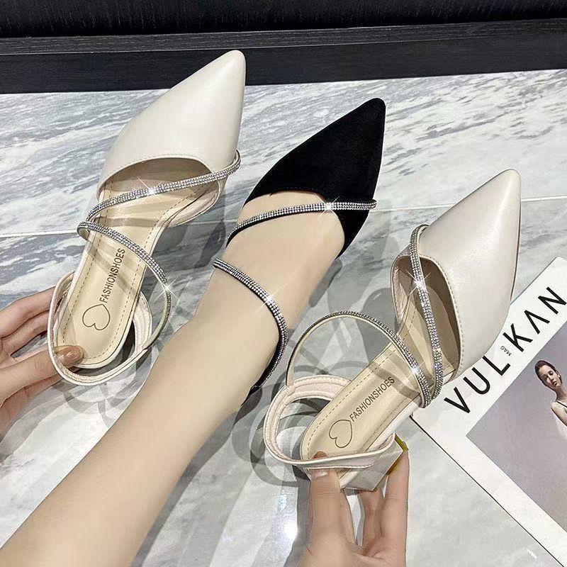 Fairy style with skirt sandals female summer new thick heel medium heel bag head high heel versatile fashion women's shoes