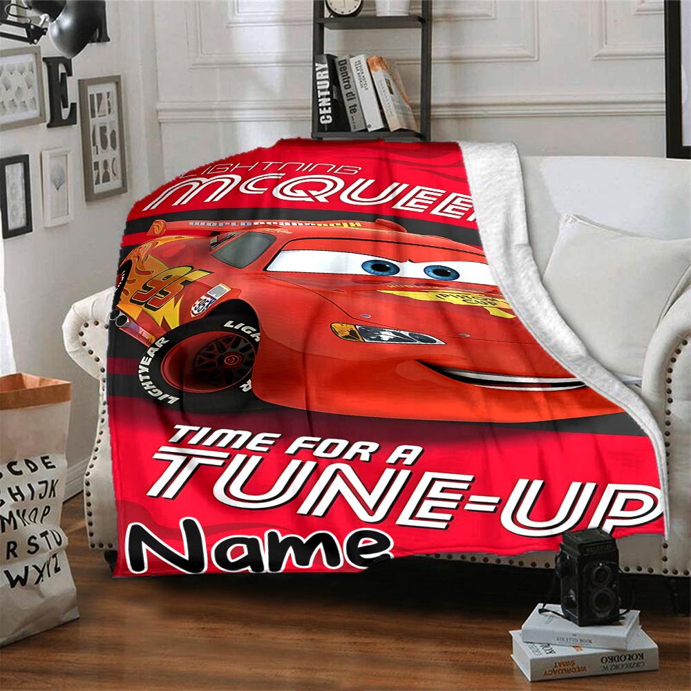 Custom Name Mcqueen Mater Adventure Flannel Blanket for Super Soft Cute Comfort Blanket for Travel Bedding Couch Sofa Blanket