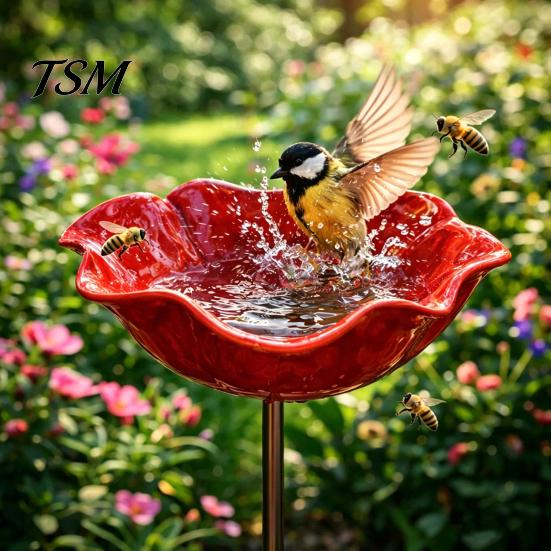 Gartenbewässerungsstation für Bienen Metall-Blumenpfahl Bestäuberfreundlicher Wasserspender Vogeltränke für den Außenbereich Dekoration mit Bienen Rasen Garten