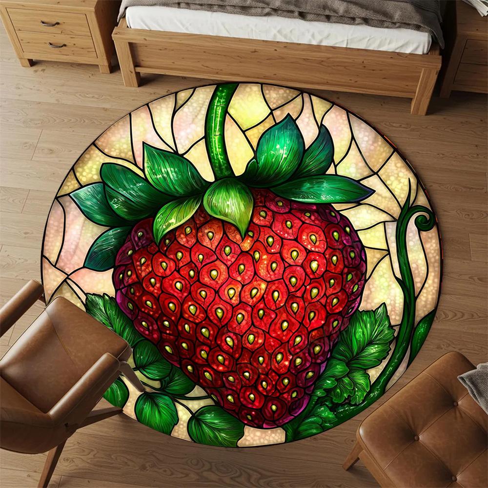1PC strawberry stained glass Office Round Area Rug, Under Office Chairs Bedroom Living Room Home Decor, Carpet for Office -1110075