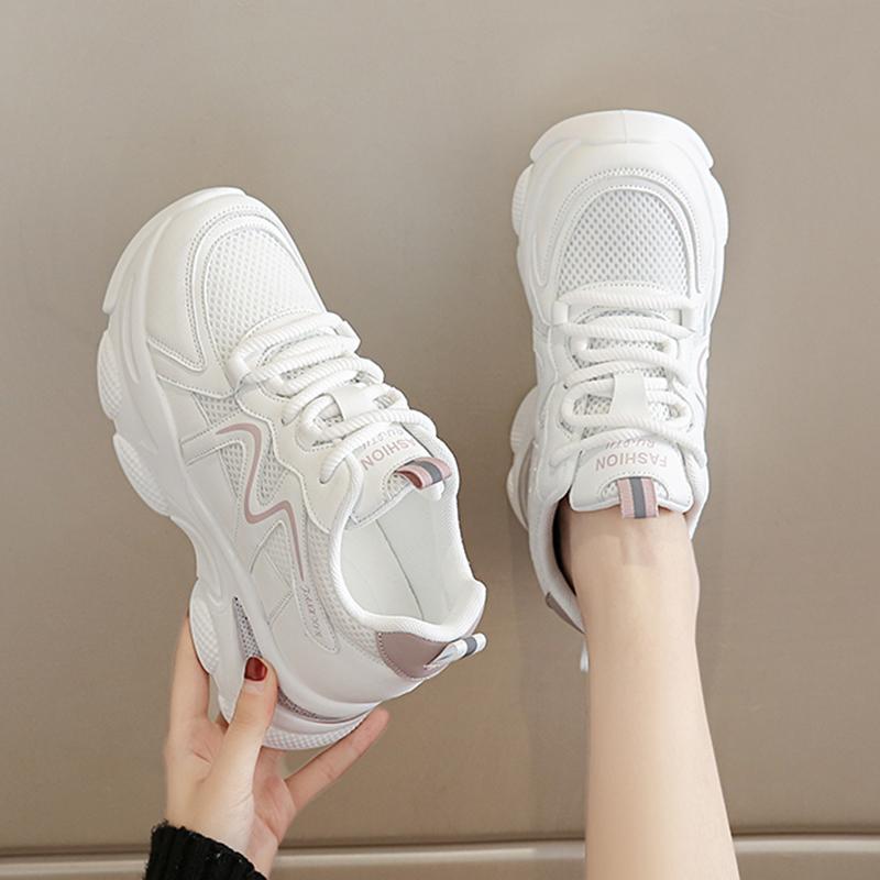 Fashion Breathable Thick Bottom Casual Sneakers Women Comfortable Lace Up Chunky Sport Shoes Woman Non Slip Platform Tennis Shoes Female