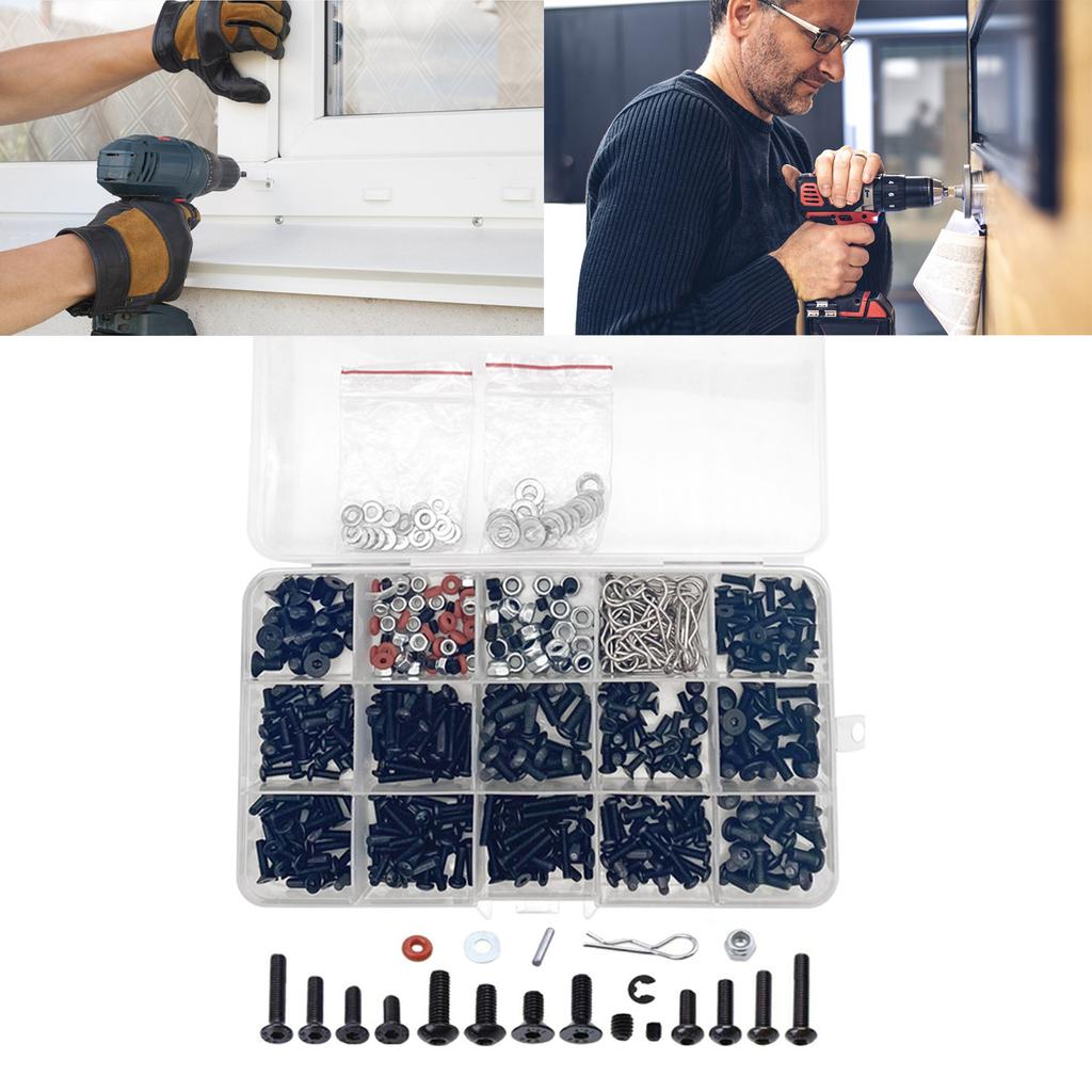 Essential RC Car Screw Kit 520pcs Assortment Organized RC Car Screw Set for Trucks & Crawlers for 1/8 1/10 1/12 1/16