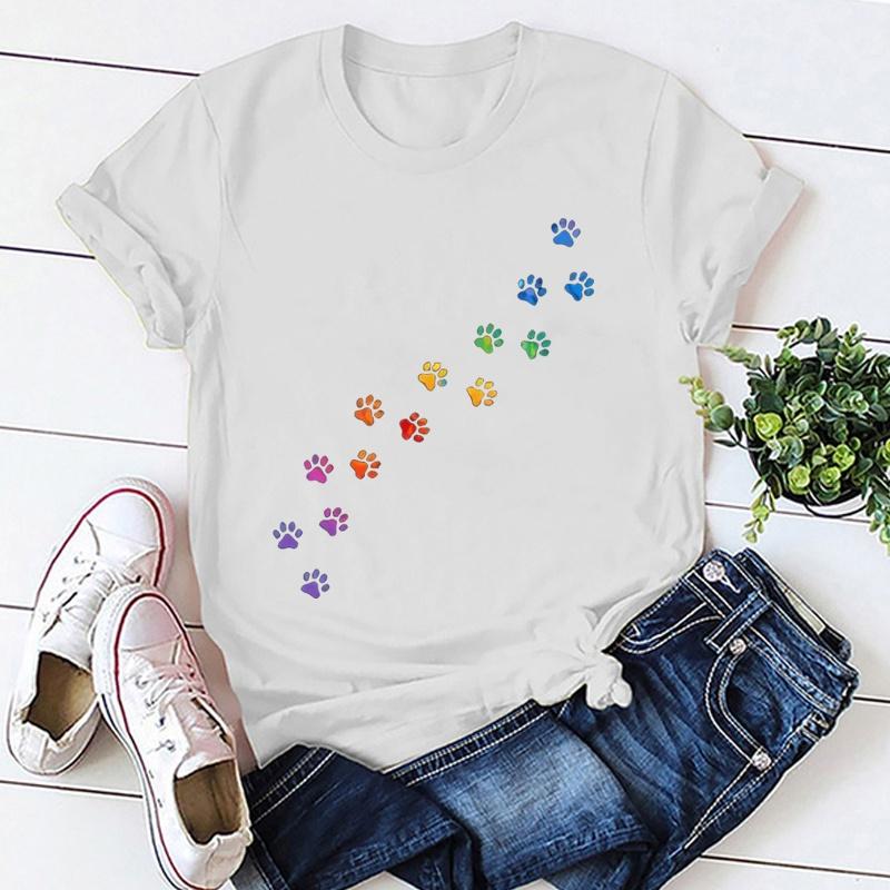 Unisex Short Sleeve Cat Paw Print T Shirts Women Causal Harajuku Tops Funny T Shirt