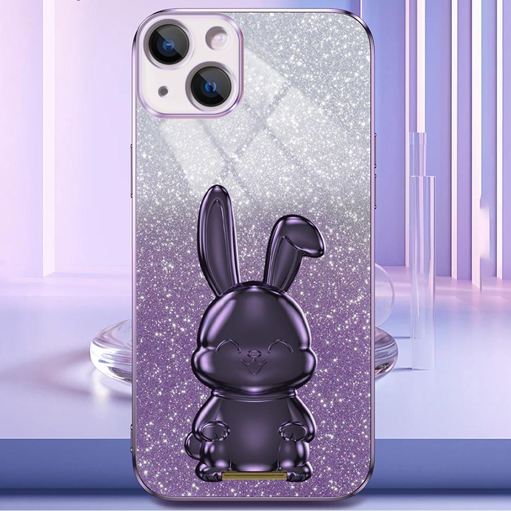For iPhone 14 Plus Shockproof Cute Rabbit Glitter Case Phone Cover with Kickstand